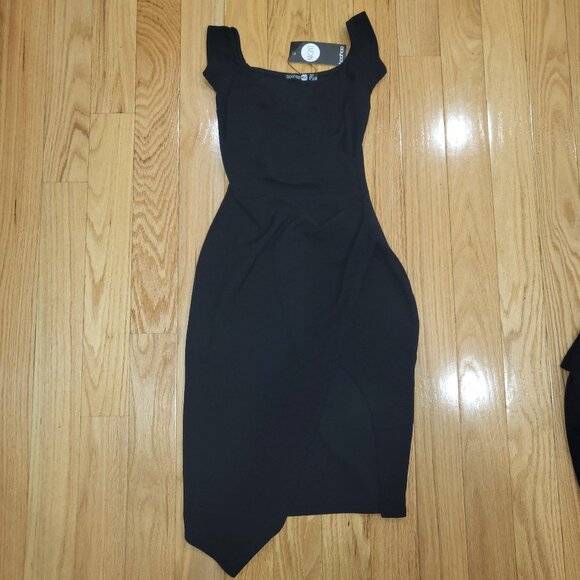 D1. NWT BOOHOO OFF THE SHOULDER WRAP DETAIL MIDI DRESS Size 4 - Picture 5 of 6